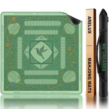 ARELUX Neoprene Mahjong Mat with Carrying Bag 32"x32" No Creases Rolled Shipping American Mahjong Mat with Charles Rules Anti-Slip & Noise Reduction Table Cover for Poker, Card & Board Game(Green) - color: Green