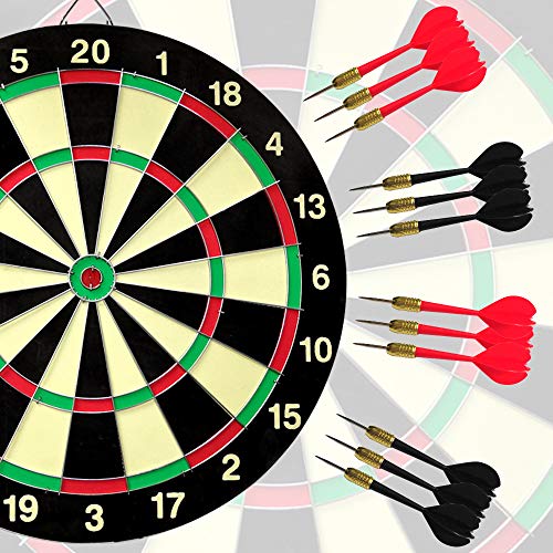 Paper Dartboard with Two Games Design, 12 Steeltip Darts, One-piece Shaft and Flight with No Flights Falling Out, Easy Hang Up Construction