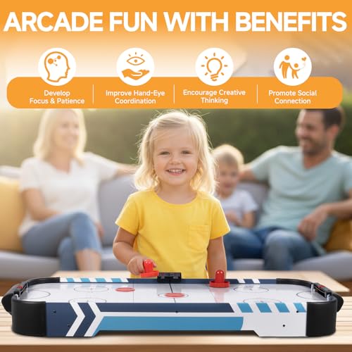 36” Air Hockey Table for Adults – Full-Size Arcade Game Table with LED Electronic Scoreboard, 2 Pushers & 2 Pucks, Portable Mini Air Hockey Table for Home, Office & Game Room