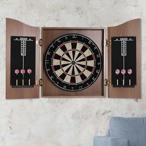 Classic Dartboard Cabinet Brown Dartboard Storage Cabinet Wall-Mounted 40.15 * 21.25inch Dart Boards Set with Scoreboard for Home Bar Club Office