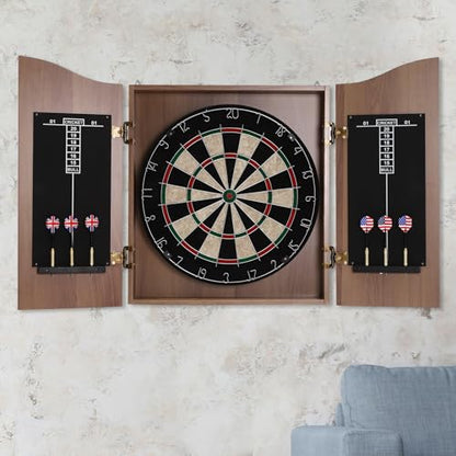 Classic Dartboard Cabinet Brown Dartboard Storage Cabinet Wall-Mounted 40.15 * 21.25inch Dart Boards Set with Scoreboard for Home Bar Club Office