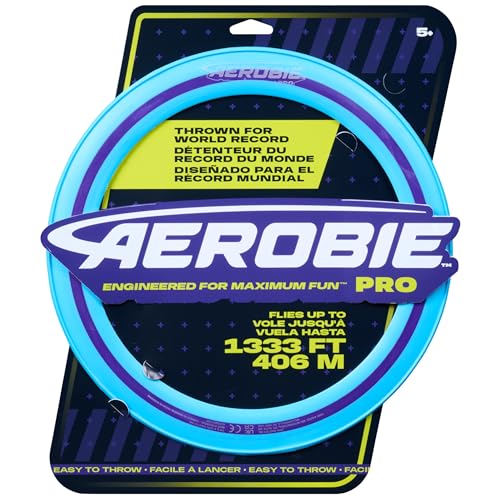Aerobie Pro Ring Outdoor Flying Disc, Flying Ring for Kids Parties and Backyard Games, Teen Boys Gift Ideas, Kids Toys for Ages 5 & Up, Blue, 14”