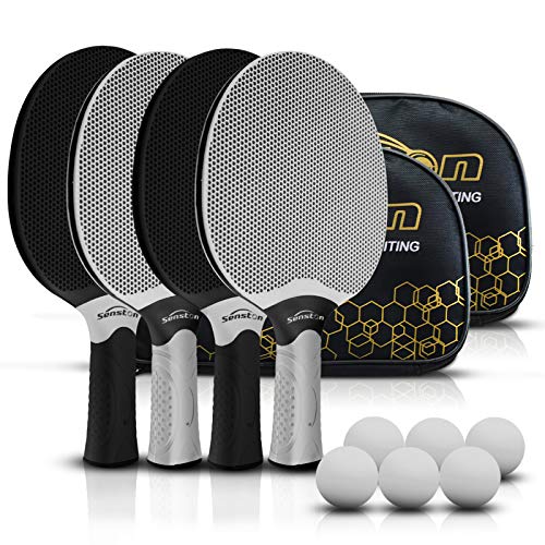 Senston Table Tennis Rackets Set,Professional Ping Pong Paddle Set for 4 Players, Composite Rubber Table Tennis Paddles, Indoor or Outdoor Games. - color: Black&White