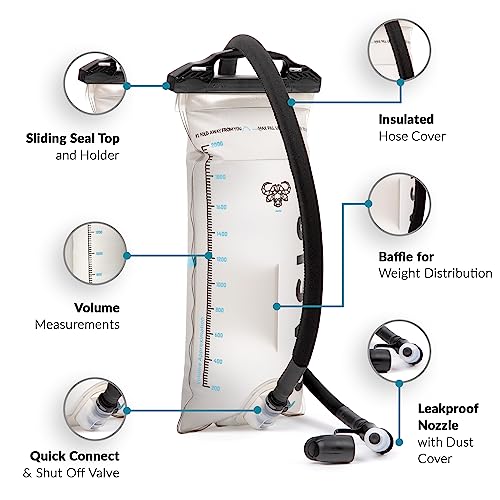 Water Buffalo Oasis Hydration Bladder – 2L and 3L Water Bladder for Hiking Backpack, Leakproof Design with Insulated Hose and High-Flow Bite Valve - size: 2 Liter