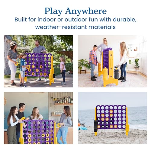ECR4Kids Jumbo 4-to-Score Giant Game with 42 Rings and Reset Sliders, Kids Games, Purple/Gold - color: Purple/Gold