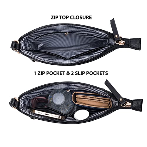 Solene Crossbody Bag Functional Multi Pocket Messenger Purse Top Zip Closure Shoulder Handbag With Adjustable Strap - color: Black