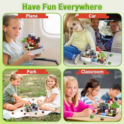 Resflycheng 70PCS Magnetic Building Blocks Travel Toys for Kids Ages 4-8, Forest Portal Mini Magnetic Blocks with Iron Case, Portable Magnet Cubes STEM Learning Set for Toddler Boys Girls Ages 3+ - style: Forest Portal
