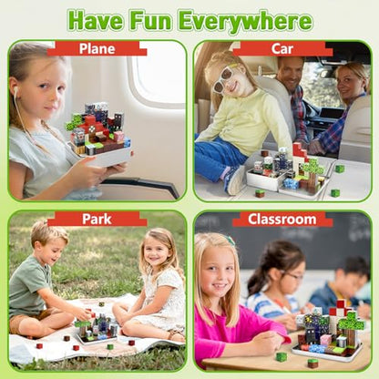 Resflycheng 70PCS Magnetic Building Blocks Travel Toys for Kids Ages 4-8, Forest Portal Mini Magnetic Blocks with Iron Case, Portable Magnet Cubes STEM Learning Set for Toddler Boys Girls Ages 3+ - style: Forest Portal