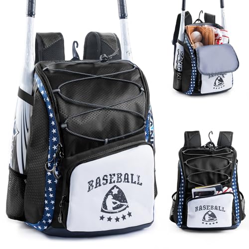 Baseball Bag for Youth & Adult with 4 Bat Sleeves - Softball Bat Bag with Shoe Compartment - Baseball Backpack for T-Ball, Softball Equipment, Baseball Gear, Baseball Bags for Boys 8-12 - color: Black, size: Small