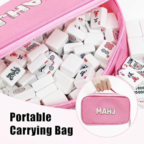 American Mahjong Tile Set, 166 White Mahjong Tiles 1.2 inch with Carrying Bag and 3 Dices, Portable Cute Mahjong Game for Travel, Family Game Night - color: White