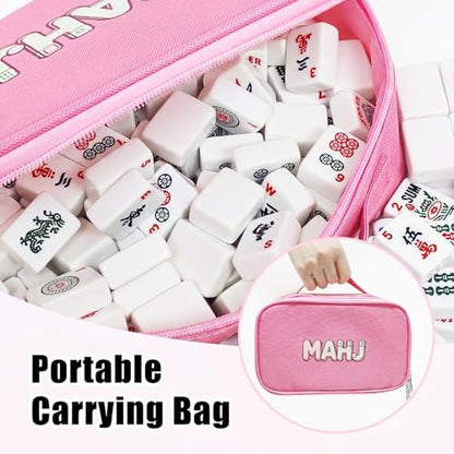 American Mahjong Tile Set, 166 White Mahjong Tiles 1.2 inch with Carrying Bag and 3 Dices, Portable Cute Mahjong Game for Travel, Family Game Night - color: White