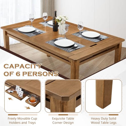 Haddockway 63" ×39“ Board Game Table with Removable Top, Solid Wood Dining/Gaming Table for 4-6 Players with Play Mat, 6 Detachable Cup Holders & 6 Hobby Trays (Rosewood) - color: Rosewood