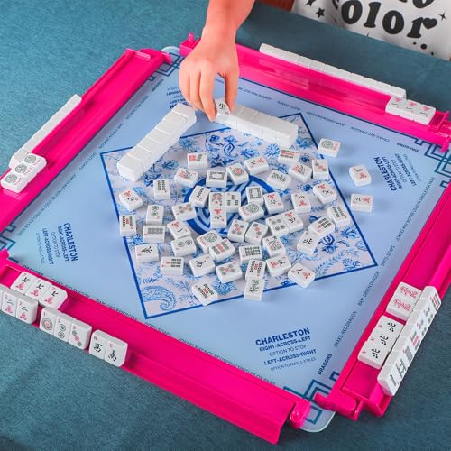 4 Pcs 18.7 Inch Hot Pink Acrylic Mahjong Tile Racks with Pushers for Game Night American Mahjong Racks Tile Set for Mah Jong Lovers and Beginners - color: Hot Pink