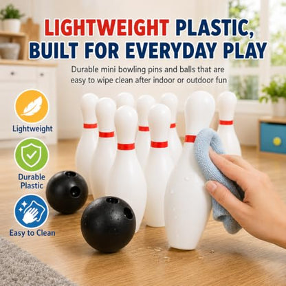 Toddmomy Kids Mini Bowling Set with 10 Pins & 2 Balls, Indoor Outdoor Sports Toy for Toddlers Ages 3-6, Educational Family Games for Boys Girls, Party Favors Birthday Gift (6.3in Tall)