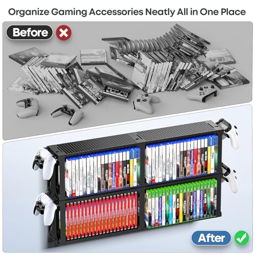 Kytok Video Game Disc Rack Tower Video Game Storage Universal for PS5/PS4/ XBOX One/Series/Nintendo Switch Game, Game Organizer Shelf Display Stand for Wall Mount/Desk/Floor with Controller Holder - size: 4-Tier