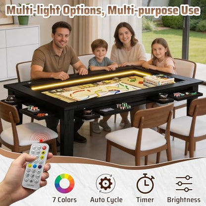 Haddockway Board Game Table with Adjustable Led Lights, 53.7in x 30.7in Play Area Removable Table Top Dining/Gaming Table with Charge Station, Play Mat, 6 Cup Holders & Trays (Black) - color: Black With Led Light