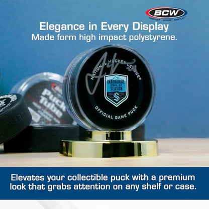 BCW Hockey Puck Display Case with Gold Base | High Impact Polystyrene