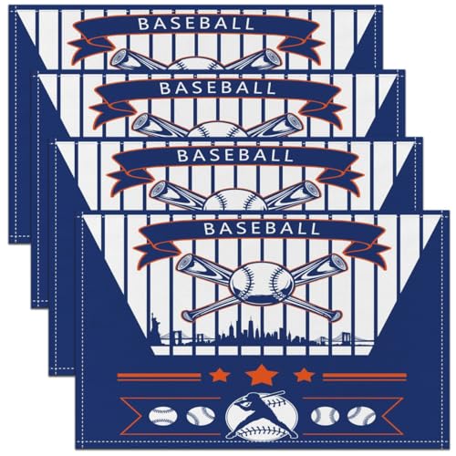 Erosebridal Baseball City Place Mat Placemats, Baseball City Table Mats, Seasonal Color Sports Game Tabletop Decor for Dining Kitchen - color: Blue Orange, New York