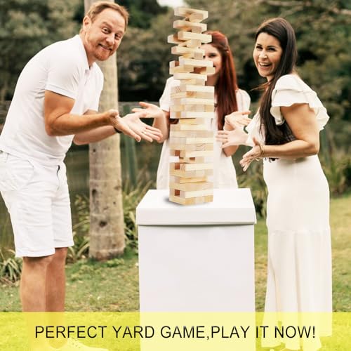 Tumbling Tower Game - 3.3 FT 60 Premium Wood Blocks Outdoor Stacking Game for Family & Adults with Carry Bag, Perfect for Backyard Lawn Camping Party BBQ - size: Medium Size
