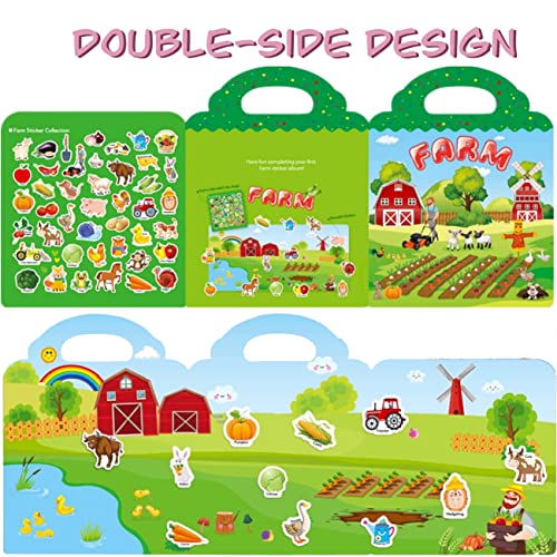 Reusable Sticker Book for Kids, Farm Stickers Educational Learning Toys Travel Stickers Activity Books for Toddler Girls Boys Age 3+ Birthday Gifts - style: Farm