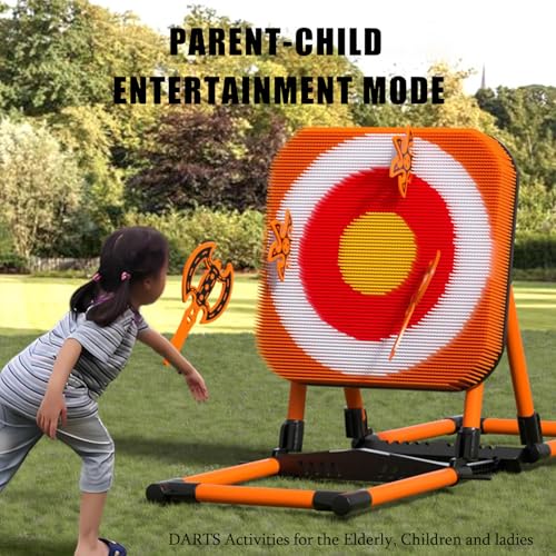 Throw Target Game Set, 2-in-1 Axe Throw & Lawn Dart Combo Backyard Game Set, with 8 Long-Handled Flying Axe & 8 Six-Star Dart for Family Kids Adults Orange-Plasticpipe