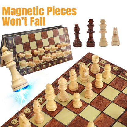 3-in-1 Chess Set Include Chess Checkers Backgammon 11 inch Wooden Board Game Set with Foldable Portable Case for Adults Travel Outdoor