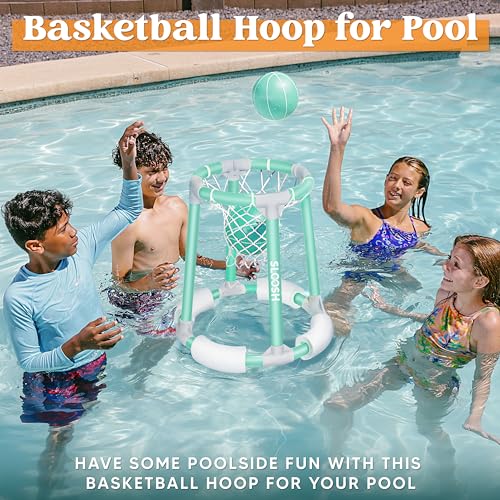 Sloosh Pool Basketball Hoop Toys, Floating Basketball Pool Game, Swimming Floats Toys with Balls Pump, Summer Outdoor Water Play Toy for Kids and Adults (Green) - color: Green