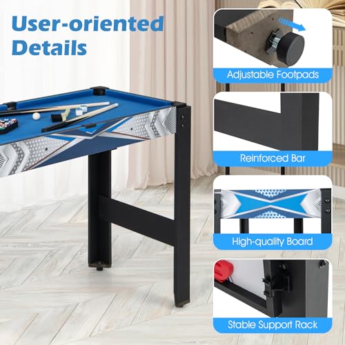 GLACER Multi Game Table, 6 in 1 Combo Pool Table w/Air Hockey, Billiards, Ping Pong, Basketball, Shuffleboard & Bowling, Foldable Design Game Table with Accessories for Home, Family Night