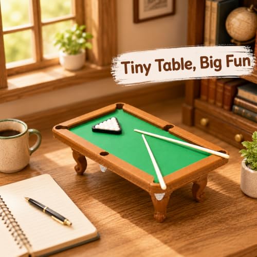 DECHOUS 1 Set Miniature Dollhouse Pool Table Set - 1:12 Scale Mini Billiard Table with Cues and Balls - Dollhouse Game Room Decor