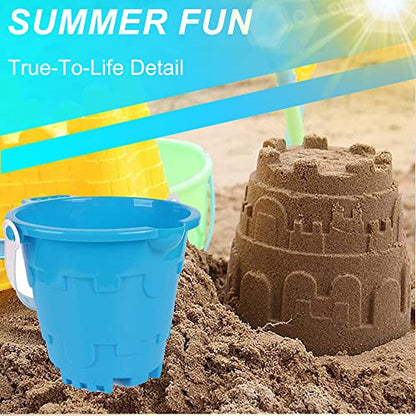 Jumbo Castle Model Beach Gear 7" Large Sand Buckets Pails Beach Water Pool Gardening Bath Toy Environmentally ABS Durable Thick Plastic Complete Gift Set Bundle For Kids Boys Girls- 3 Pack Green Blue - style: Round Castle