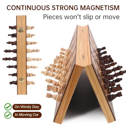 Wooden Chess Set with Folding Board - 15" Classic Magnetic Chess Set with Protective Bag for Adults, Chess Lovers Tournament Professional Beginner - color: Natural Wood, size: 15 inch