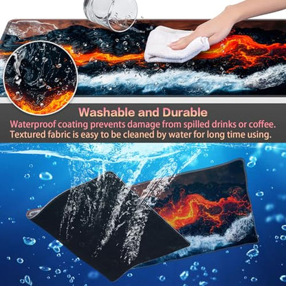 Canjoy Gaming Mouse Pad, 31.5x15.7inch Large Extended Mousepad Big Computer Desk Mat for Keyboard and Mouse Full Desk Mouse Mat with Non-Slip & Rubber Base - color: Magma and Sea