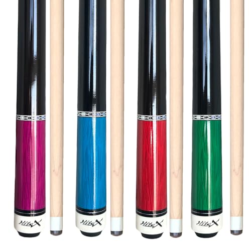 Pool Cue Set of 4 Pool Cue Stick (18oz-21oz), 13mm Tip, 58", Hardwood Billiard, Professional Billiard Pool Cue Stick
