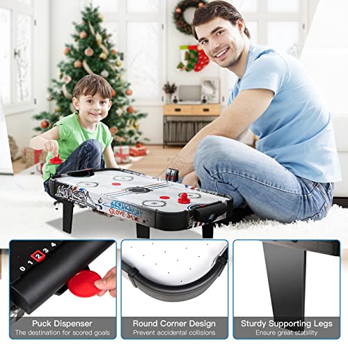 GYMAX Air Hockey Table, 42” Table Top Air Hockey with 2 Pucks, 2 Pushers, LED Scoreboard, Mini Air Hockey Arcade Table Game Room, Dorm Room, Club, Family Recreation Game