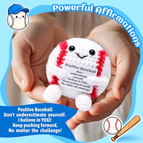 OkiyiD Mini Funny Positive Gifts Baseball, Knitted Wool Baseball Crochet Toy with Positive Card, Creative Cute Emotional Support Cheer Up Keepsake Gift for Kids Boys Men College Temmate - style: baseball