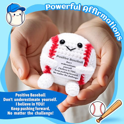 OkiyiD Mini Funny Positive Gifts Baseball, Knitted Wool Baseball Crochet Toy with Positive Card, Creative Cute Emotional Support Cheer Up Keepsake Gift for Kids Boys Men College Temmate - style: baseball