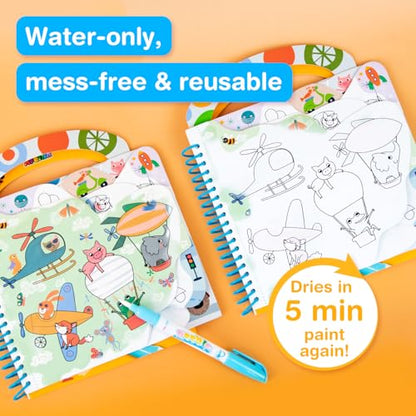 Avenir Reusable Water Coloring Book for Toddlers 3-5 – Mess-Free Paint-with-Water Travel Toy Airplane Activities Road Trip Quiet Book, Water-Reveal Activity Pad, 3-in-1 Creative Set - color: Riding&Flying