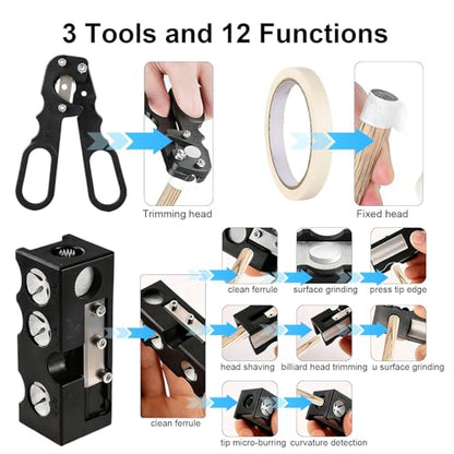 11-in-1 Pool Cue Tips Replacement Kit and Billiards Pool Cue Tip Shaper,Pool Cue Tips Replacement Kit, Professional Pool Cue Tip Tool with ABS Cue Tip Replacement and Repair Kit for Shaping