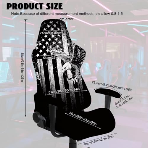 Eagle Print Computer & Gaming Chair Slipcover American Flag Print Game Chair Cover with Armrest Covers Easy to Install Universal Fit Office Desk & Racing Computer Gamer Chairs - color: Black and Grey - Eagle American Flag