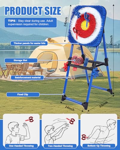 Axe Throwing Bristle Target with 16 Throwing Axes Set, Foldable Axe Throwing Game for Backyard, Outdoor Games, Yard Game, Carnival Games