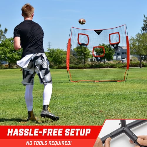 GoSports Football Throwing Net - 8 x 8 ft or 6 x 6 ft Nets - Choose Black or Red - color: 8 x 8 ft Red