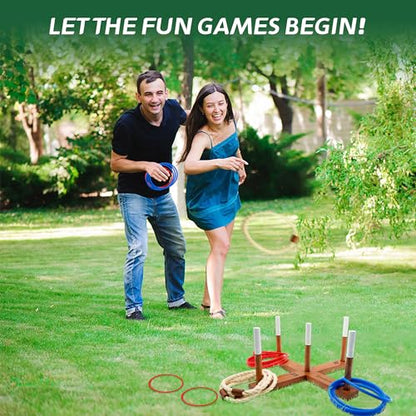 SunNordic Outdoor Ring Toss Game Set, Wooden Lawn Games with Carry Bag | Fun Beach Game for Kids, Adults ＆ Family, Backyard Party Activities, Yard Games - color: Yellow Brown