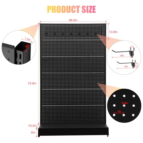 Eastern Tree Pegboard Display Stand, 4x6.5 Feet Gondola Retail Shelving Wall Display for Convenient Grocery Office Supply or Retail Stores, Standing Peg Board Display Rack with 30 Hooks, No 4 Shelves - size: 1 Unit 4 x 6.5 Feet