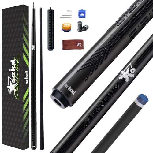 CRICAL Carbon Fiber Pool Cue Stick - 58" Low Deflection Professional Pool Cue with Pro Taper Shaft, 3D Anti-Slip Wrapless Grip, 12.5mm Tip & 3/8x8 Joint Billiard Stick for Enhanced Control & Accuracy - color: CL-PD-Set Grey