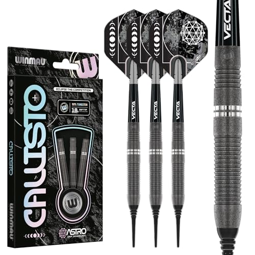 Winmau Darts Callisto Series 90% Professional Tungsten Soft Tip Darts Set with Dart Flights and Dart Shafts (Stems) - Available in 18g Weight and Three Styles - size: 18G, style: Callisto 3