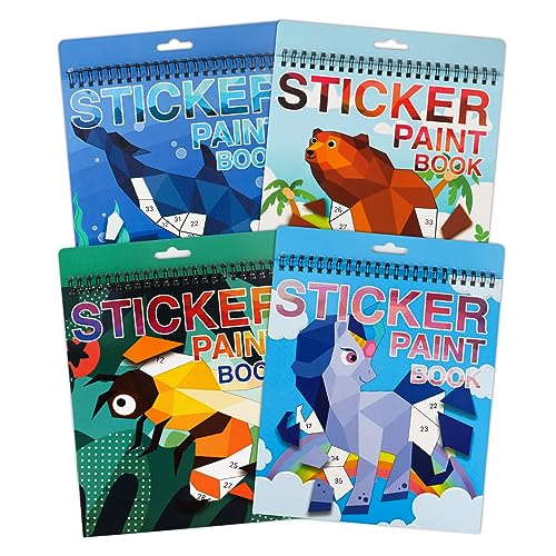 AEAHALY 4 Pack Paint by Sticker Kids Crafts for Kids Ages 4-8 Sticker by Number Books Boys and Girls Birthday Gifts Party Favor, Travel Toys for Toddlers Learning (Animal+Ocean+Insect+Horse) - style: Style2-4PCS