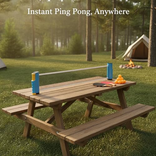 Retractable Table Tennis Net Set with Rackets and Balls, Portable Ping Pong Kit for Flat Surfaces - color: Yellow