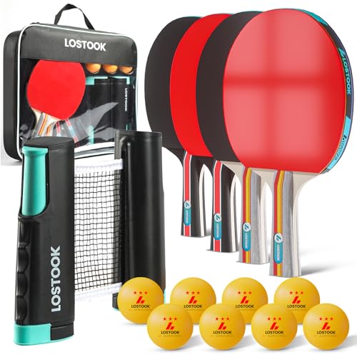 Professional Ping Pong Paddles Set of 2/4 with Table Tennis Rackets and 3 Star Balls, Portable Ping Pong Table Net with Clamps for Any Table, Home/Outdoor Games - color: Black+Gray