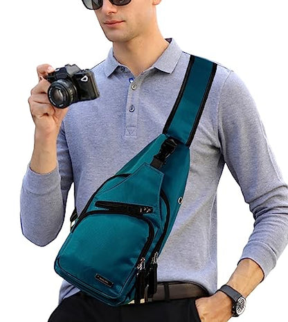 Seoky Rop Men Women Sling Backpack Nylon Water Resistant Shoulder Chest Crossbody Sling Bag with USB Charging Port - color: Dark Green