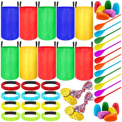 Yunsailing 40 Pieces Potato Sack Race Bags Large Bags Lawn Outdoor Games Party Games for Kids School Adults Family Backyard Party Birthday Outside Egg Spoon Race Easter - color: Colorful